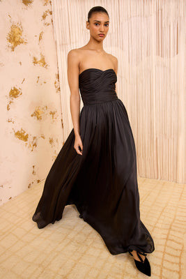 Anastasia Silk Wrapped Strapless Gown - Noir | Ulla Johnson