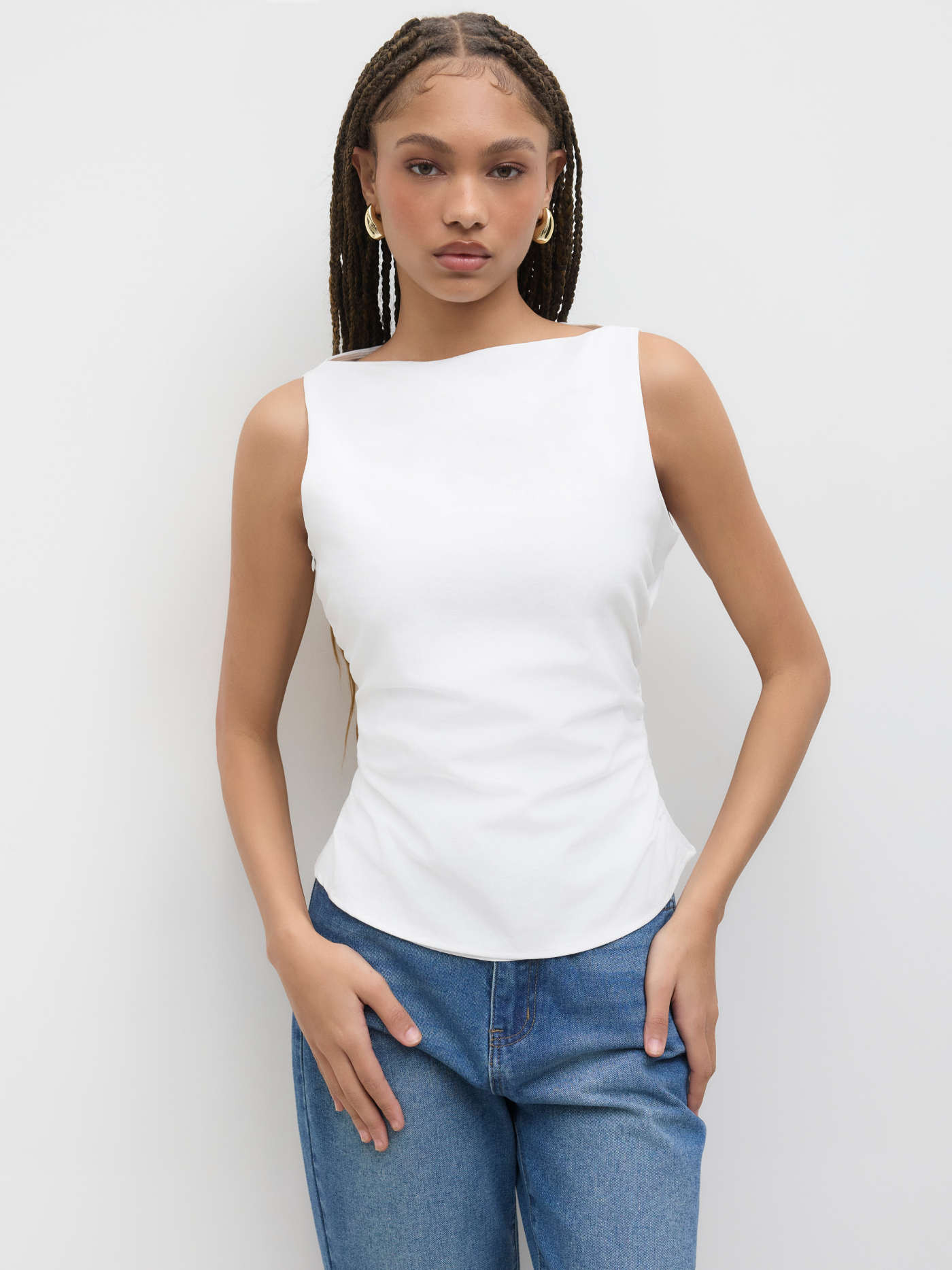 Linen-blend Boat Neckline Solid Bowknot Tank Top | Cider