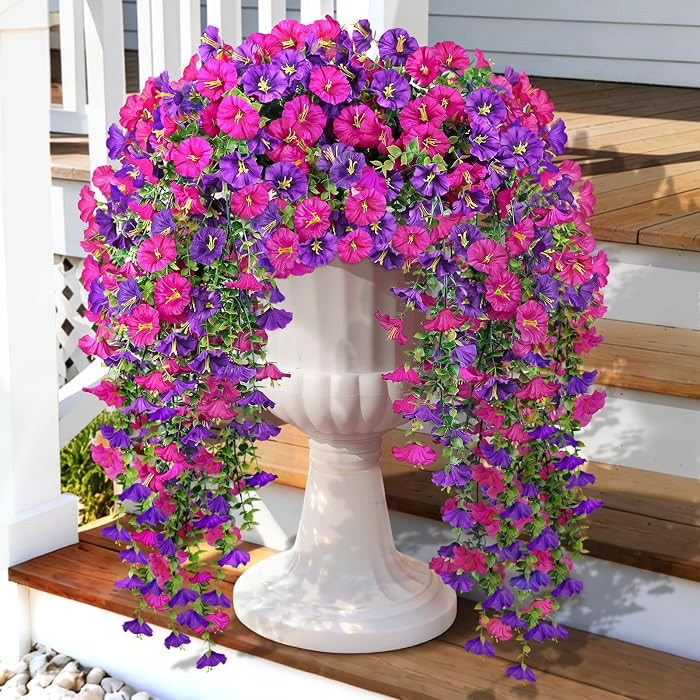 Artificial Hanging Flowers for Outdoors, 6 PCS 414 Blooms Ultra Full Morning Glory Vines, UV Resi... | Amazon (US)