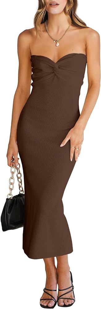 ANRABESS Womens Strapless Semi Formal Long Dress Sexy Summer Sleeveless Bodycon Cocktail Party Ev... | Amazon (US)