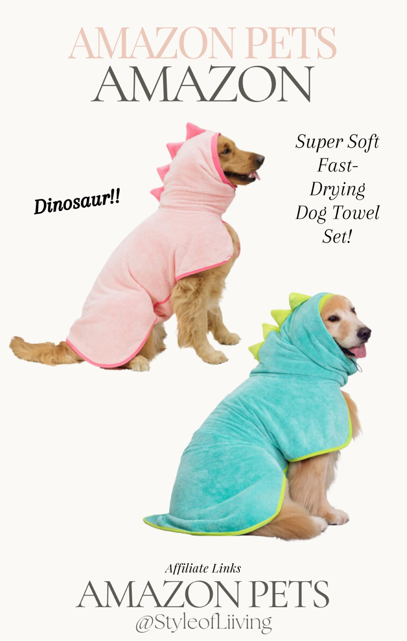 Amazon pets! Super soft fast drying dog towel set. Pink or blue dinosaur microfiber bath robe for dogs and/or cats. Difference sizes available. Pet care. 

#LTKFindsUnder50 #LTKFamily #LTKFindsUnder100