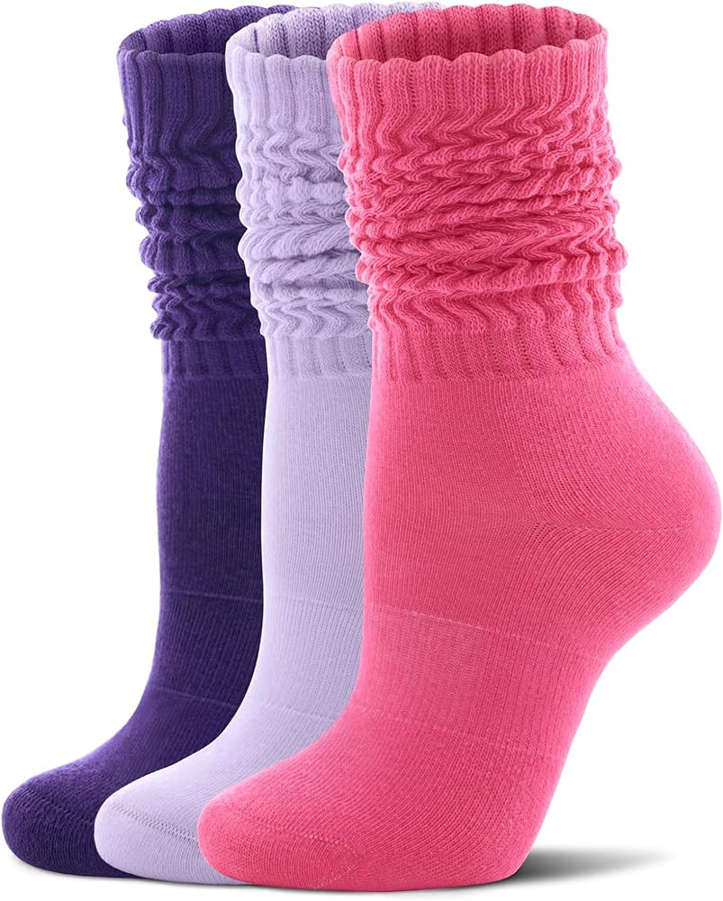 FITRELL Slouch Socks for Women, 3 Pairs Soft Cotton Knee High Scrunch Tube Boot Socks | Amazon (US)