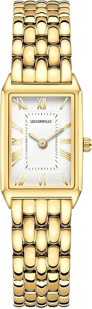 Small Gold Watches for Women with Vintage Rectangular Case, Classic Roman Dial,Stainless Steel Ba... | Amazon (US)