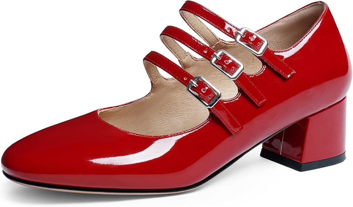 Naiyee Mary Jane Shoes Women Chunky Heel Dress Shoes for Women Low Heels Close Rounded Toe Pumps | Amazon (US)