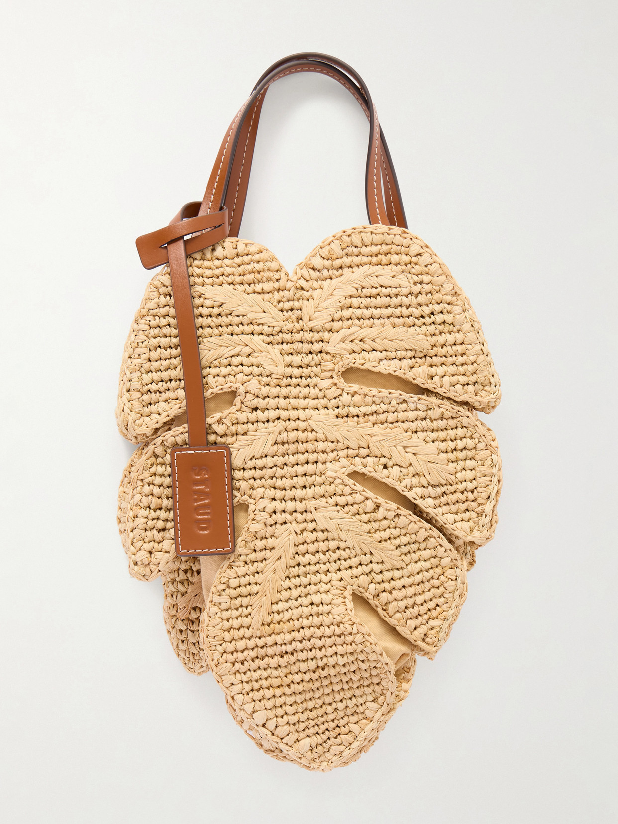 STAUD - Palm Leather-trimmed Raffia Tote - Neutrals | NET-A-PORTER (US)