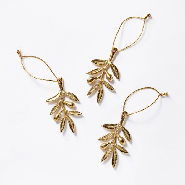 Set of 3 Botanical Ornaments Gold - Threshold™ designed with Studio McGee | Target