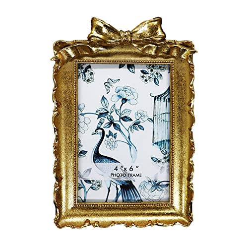 BLYBH Vintage Picture Frame 4x6 Bowknot Retro Photo Frames, Tabletop & Wall Hanging Ornate Antique Picture Frame with High Definition Glass, Gold | Amazon (US)