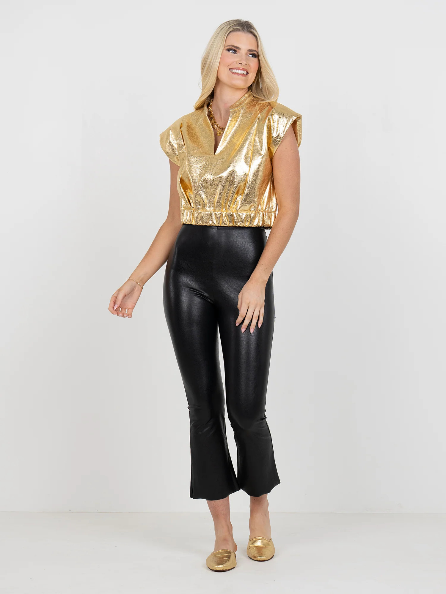 Evie Top in Gold Vegan Leather | Emily McCarthy