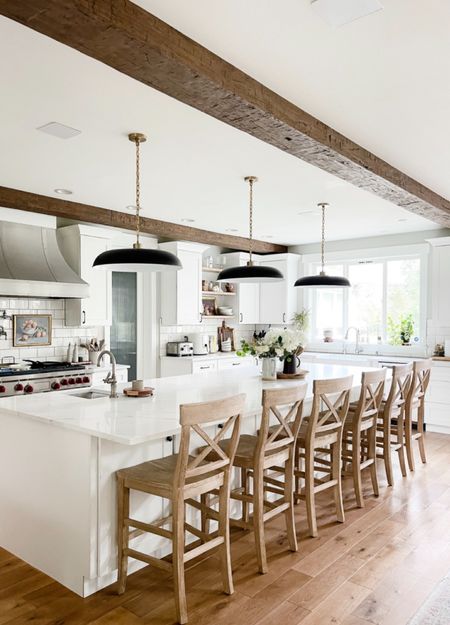 Our kitchen is our gathering place! The pottery barn counter stools are warm and the pendant lighting is modern. 

Pottery barn
Modern farmhouse pendant lighting
Organic neutral style
Wooden beams
White kitchen
Large island in kitchenn

#LTKSeasonal #LTKhome #LTKstyletip