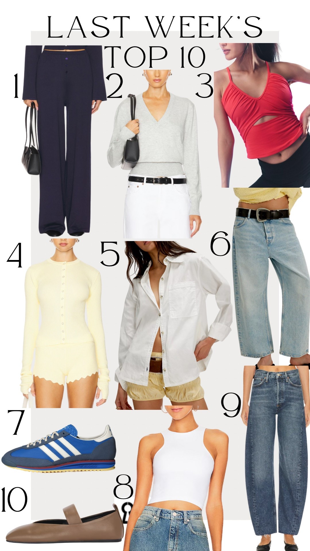 Last weeks best sellers!

1. The comfiest pants for around the house or out and about! So easy to dress up! I wear xs
2. A really good basic 👌🏻 you’ll be wearing constantly 
3. Love this workout top! I wear xs 
4. This cardi has been a best seller for a while now and it’s so good!
5. Been loving button ups lately and this one can be styled so many ways
6. These jeans have been a top seller a few times and I’m obsessed. Such a good color
7. Loving the blue sneakers💙
8. Love this tank for layering! It’s the perfect neck line 
9. These jeans are sooo cute and the perfect amount of barrel 👌🏻 I have so many colors
10. You need these shoes! They are so so good

#LTKStyleTip #LTKShoeCrush