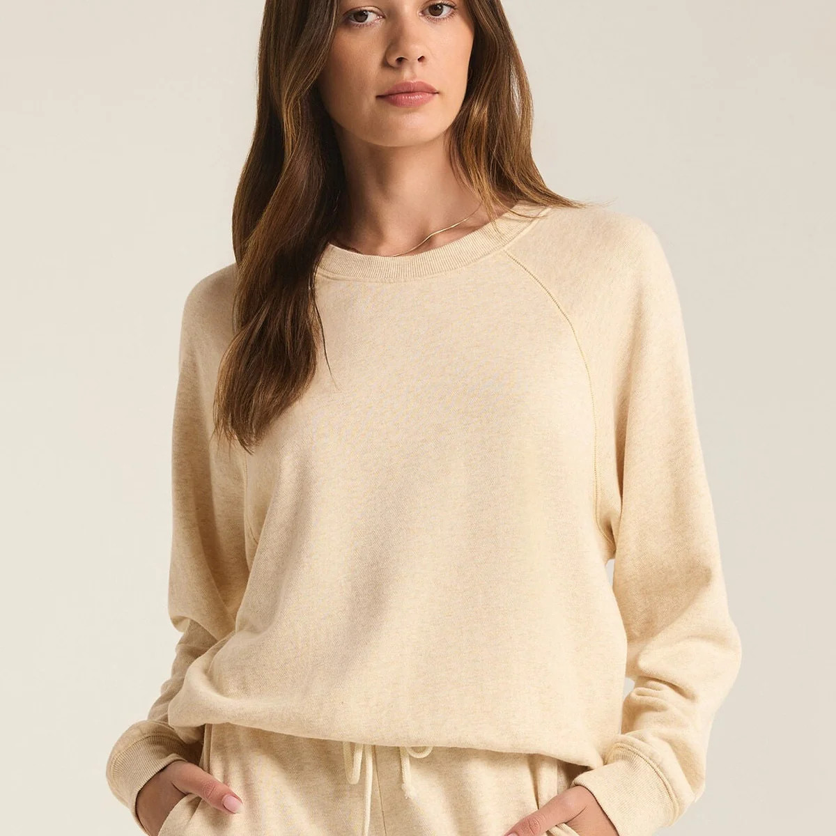 Z Supply Saldana French Terry Top - Oatmeal Heather | SculptHouse