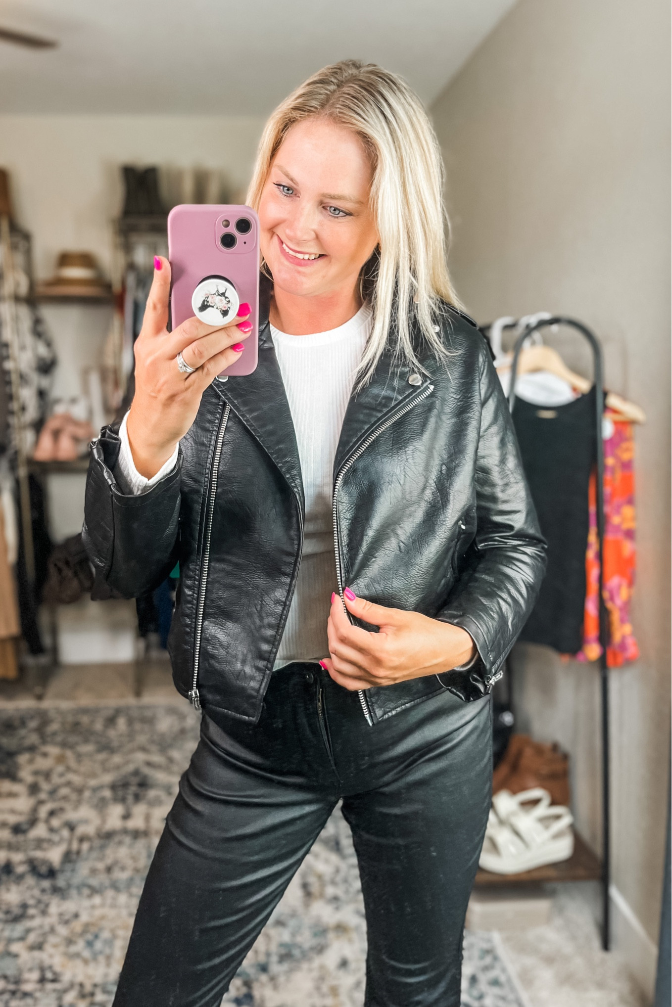 New Moto jacket from Walmart. I sized up 1. 

#LTKSeasonal #LTKstyletip #LTKunder50