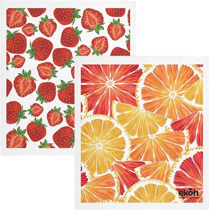 EKOH Swedish Dishcloths for Kitchen & Home - Strawberry & Lemon Printed Paper Towel Alternative -... | Amazon (US)