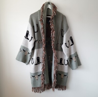Zara Western Print Boho Cardigan Knit Coatigan Size M Medium 10 12 | eBay UK