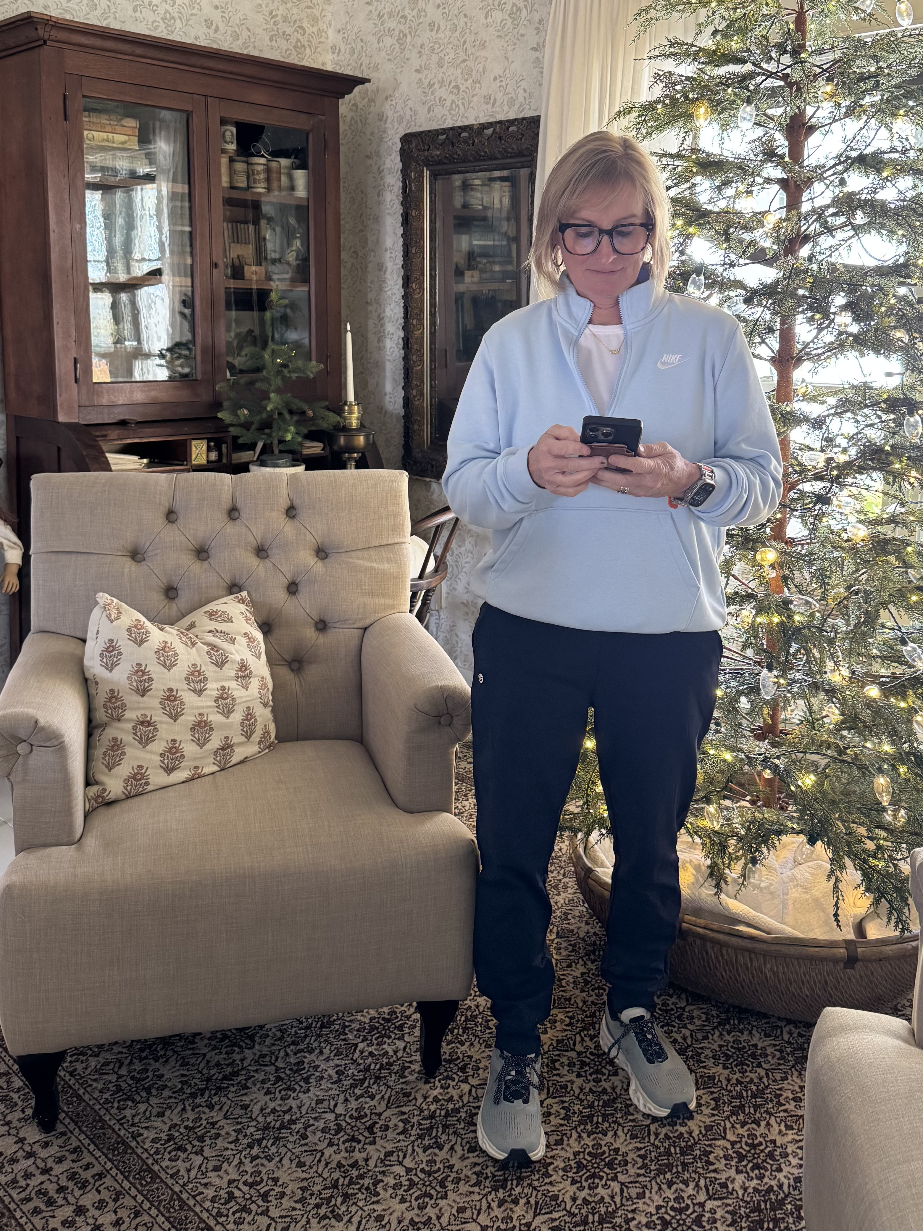 Deb's outfit of the day includes this Nike quarter zip top, new fleece pants, and our favorite Cloud Monster shoes. It's cozy, allows for movement, and is warm enough for this cold weather.  

 #LTKootd #LTKSeasonal #LTKMidsize