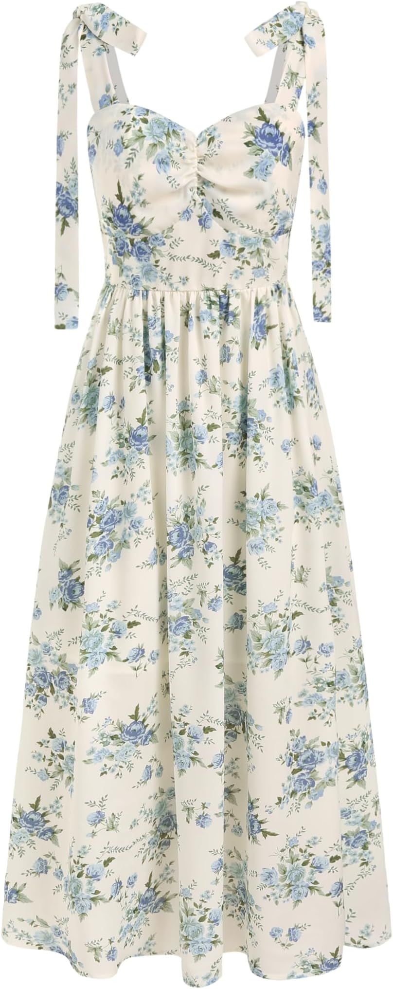 CIDER Santorini Beach Vacation V-Neck Bowknot Floral Ruffle Hem Midi Dress | Amazon (US)