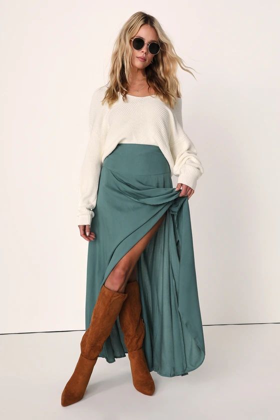 Ambrosio Dark Sage Green High-Low Maxi Skirt | Lulus (US)