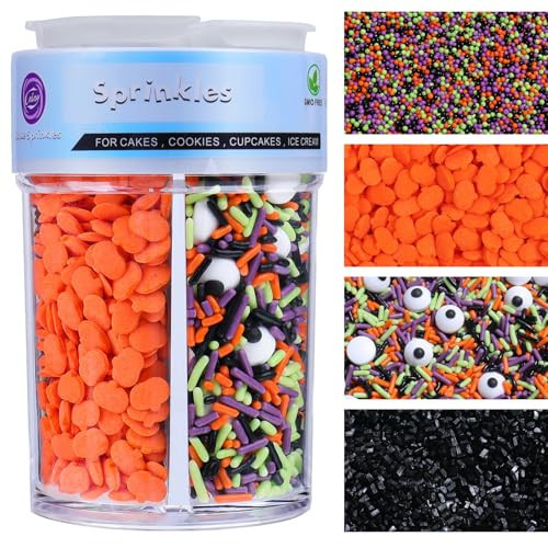 Halloween Sprinkles Edible for Cake Decorating, 8Oz Sprinkles with Black Orange Purple Nonpareils and Jimmies, Eyeball, Black Sugar and Orange Pumpkin for Cupcakes Cookie Ice Cream Baking Topping | Amazon (US)
