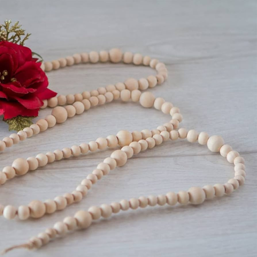 Wooden Beaded Garland Farmhouse Home Decor Teague Wooden Beads Garland, 7.2ft(2.2m) Wood Chain Li... | Amazon (US)