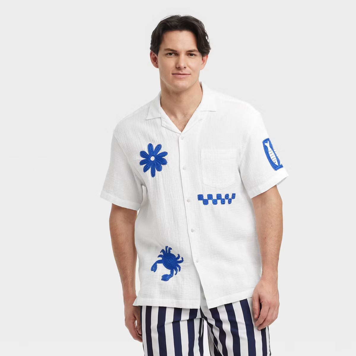 Men's Short Sleeve Embroidered Camp Shirt - Goodfellow & Co™ White | Target