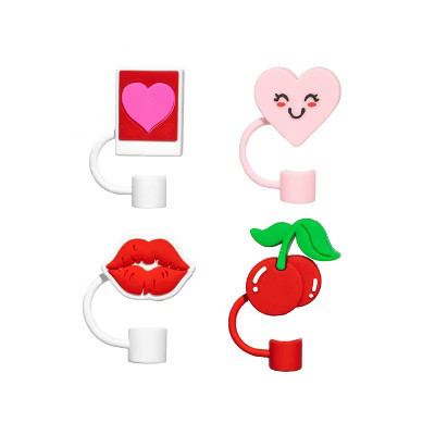 CharCharms 4pk Valentines Kiss Straw Toppers | Target