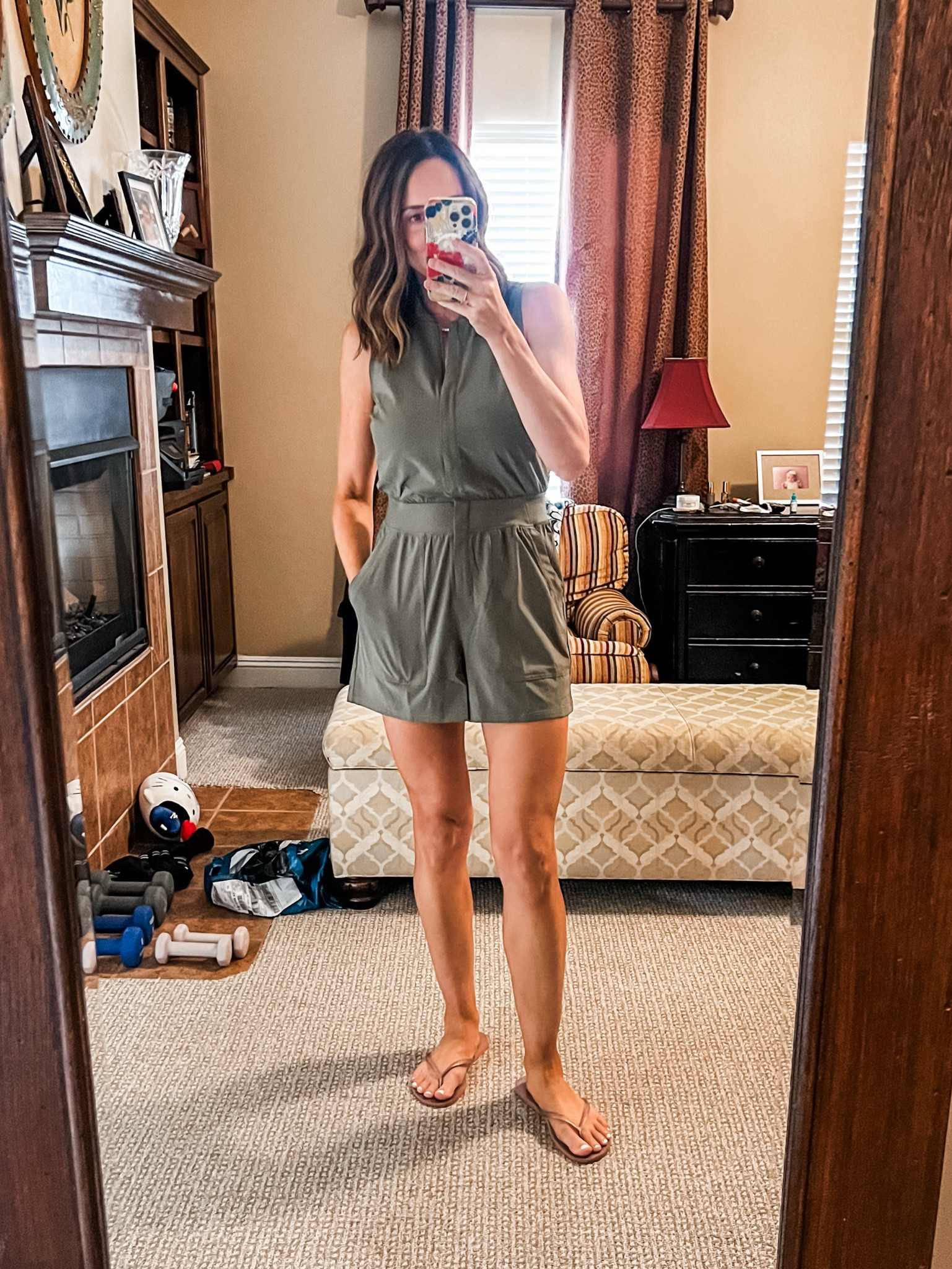 5’9” • Size small • Size 27

I size down in most of the Brooklyn style at Athleta.  Wearing a 4 in this romper, regular length.  
I also linked a GREAT and comfortable Racerback bra. 

#LTKSummerEdit #LTKActive #LTKOver40