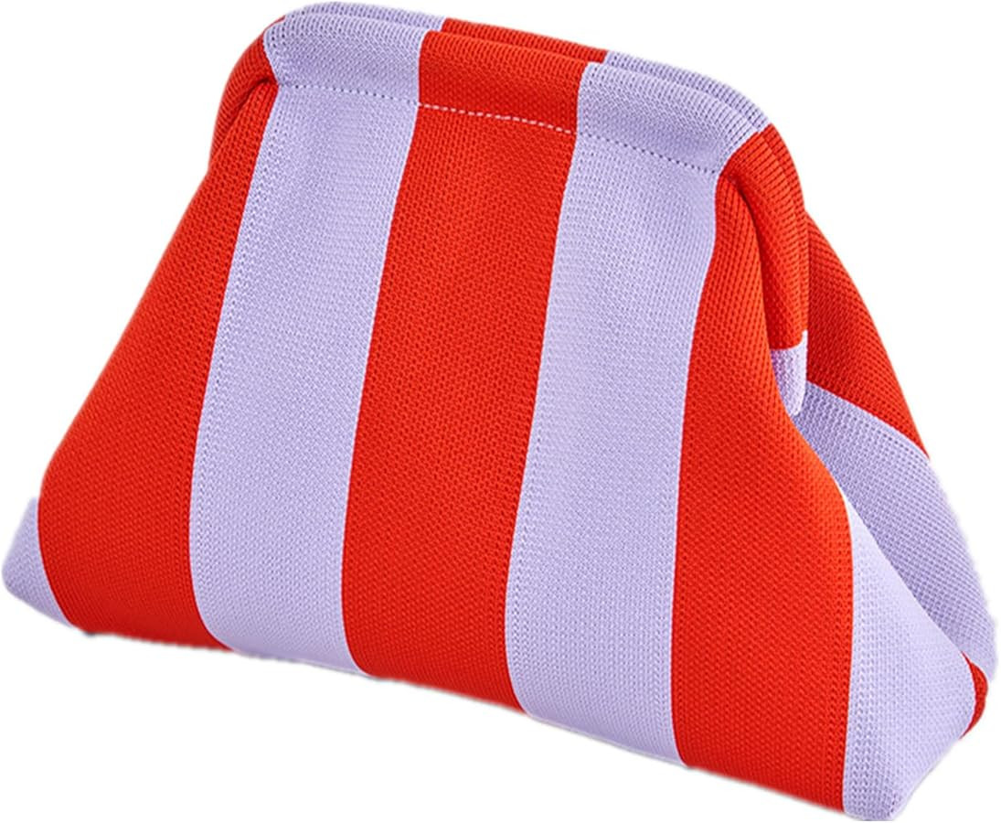 DIHKLCIO Clutch Purses for Women 2026 Summer Beach Woven Crochet Bag Dumpling Striped Ruched Clou... | Amazon (US)