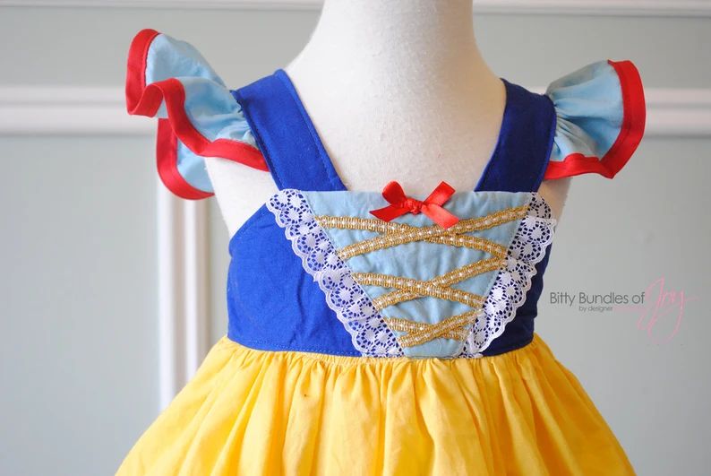 Snow White Inspired Dress Snow White Halloween Costume Snow White Flutter Sleeve Dress With Pick ... | Etsy (US)