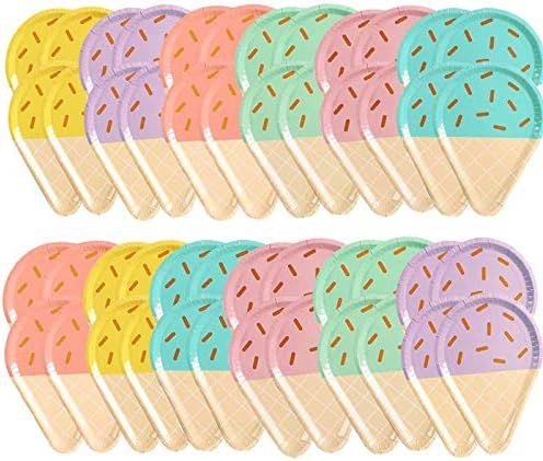 48 Pcs Ice Cream Party Plates, 10'' Disposable Paper Plates, Cute Sundae Party Supplies for Kids Boy | Amazon (US)