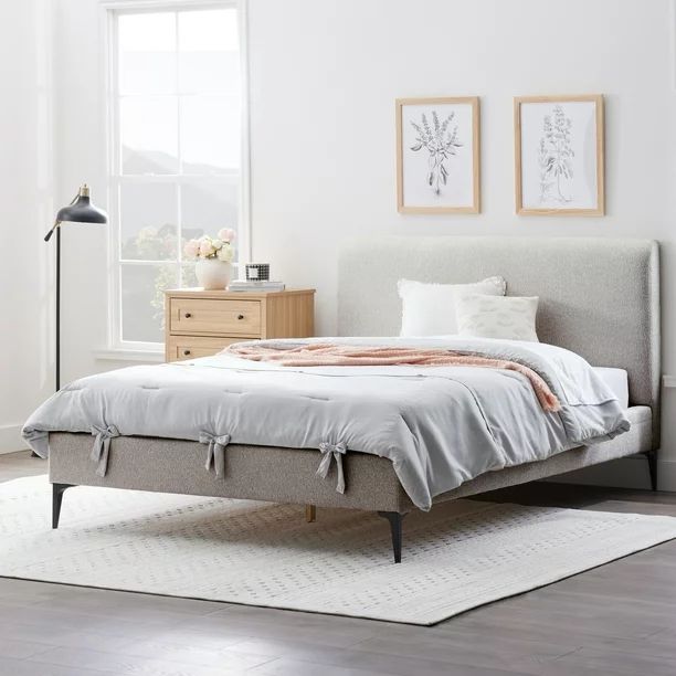 My Texas House Newcastle Upholstered Platform Bed, King, Light Gray - Walmart.com | Walmart (US)