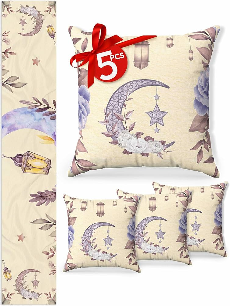 OLEEK Ramadan Table Runner Set - 4 Ramadan's Pillow Covers 20x20- Ramadan Decorations for Home 20... | Amazon (US)
