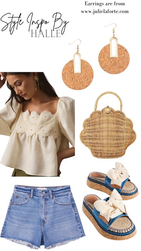 Style Inspo by Halle 
Neutral outfit 
Cream top denim shorts 
Shell bag 
Ruffle shoes 
Peplum top 

#LTKstyletip #LTKFind #LTKunder50