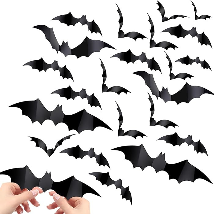 60PCS Bat Decor, Halloween Room Decor, 4 Different Sizes Realistic Waterproof PVC Black 3D Scary ... | Amazon (US)