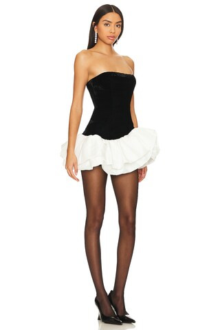 NBD Ella Strapless Ruffle Dress in Black & White from Revolve.com | Revolve Clothing (Global)