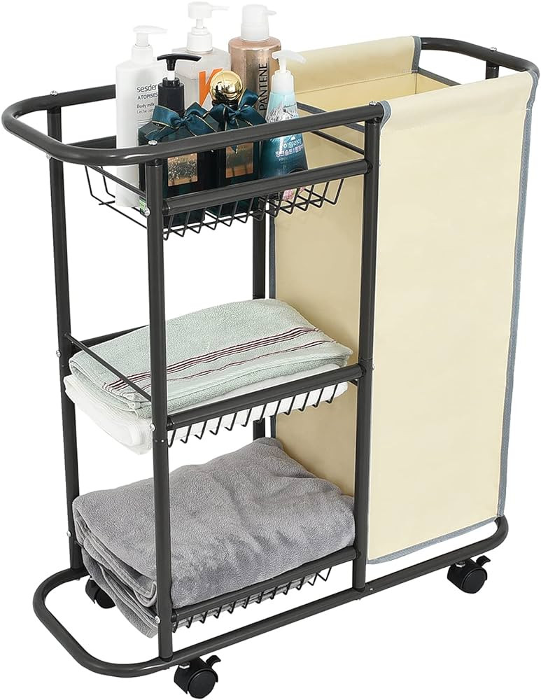Lucalda Laundry Sorter Cart Movable Bathroom Organizer Gray Laundry Storage Baskets with Heavy Du... | Amazon (US)