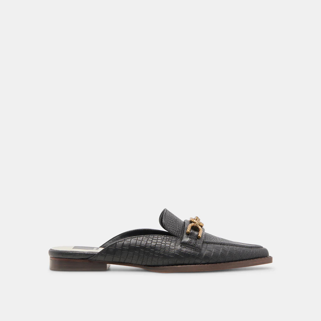 SIDON FLATS NOIR EMBOSSED LEATHER | DolceVita.com