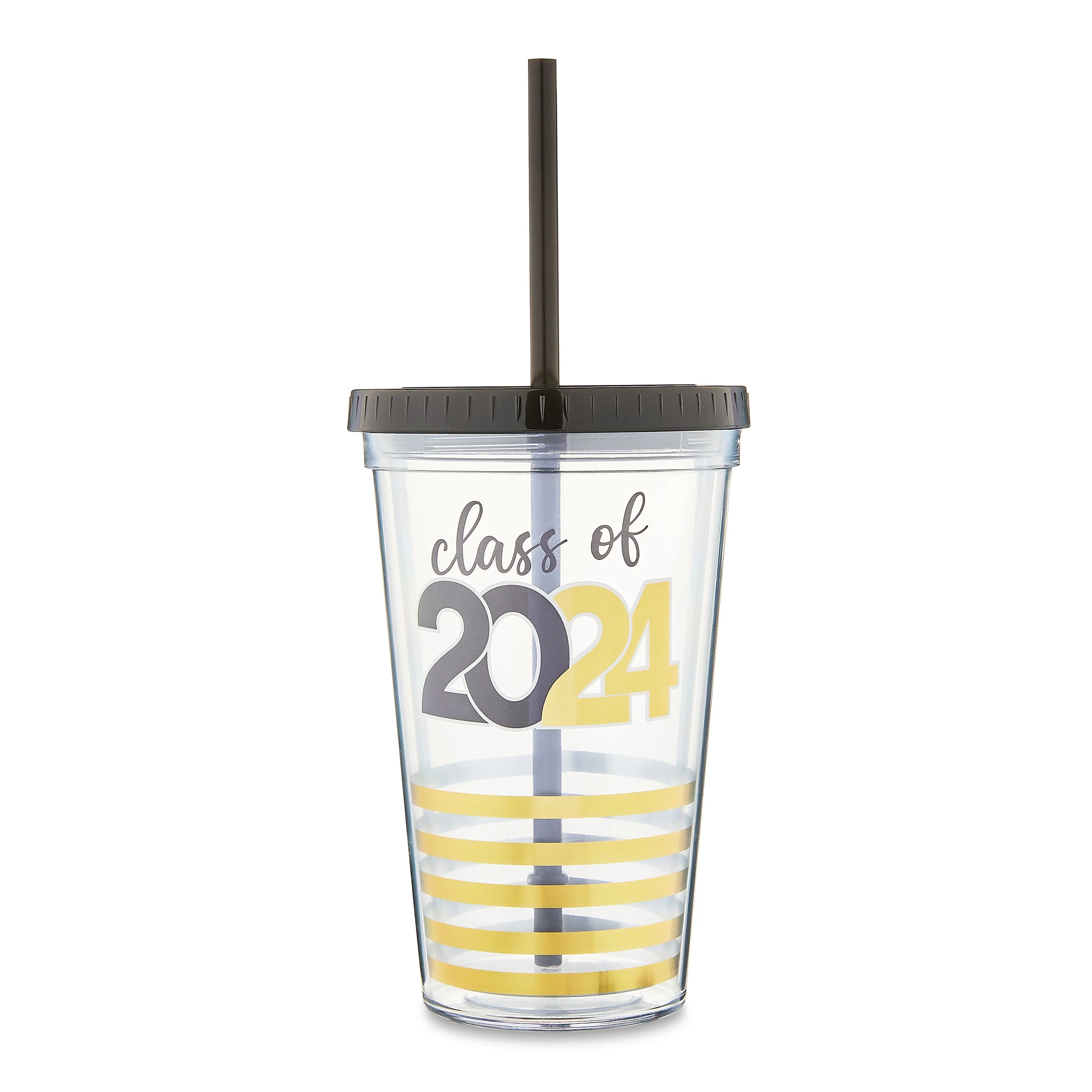 Graduation 2024 Gold Stripe Double Wall Plastic Tumbler with Lid & Straw by Way To Celebrate - Wa... | Walmart (US)