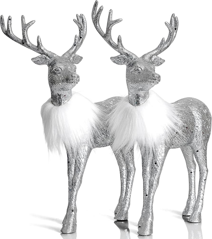 Ornativity Silver Glitter Christmas Reindeer - Xmas Holiday Party Deer Figurine Statues Dinner Ta... | Amazon (US)