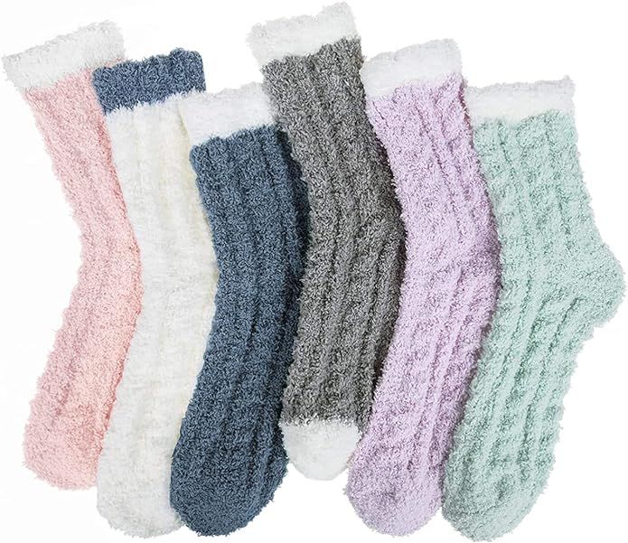 6 Pairs Fuzzy Socks for Women, Warm Soft Fluffy Socks Winter Thick Cozy Plush Slipper Socks | Amazon (US)