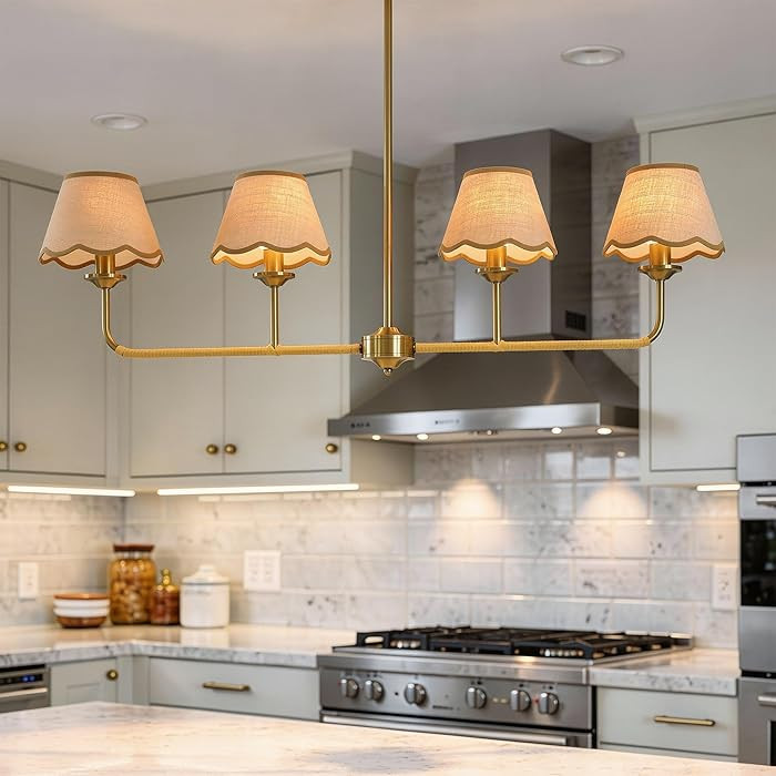 Boho Industrial 4-Light Linear Kitchen Island Light, 39" Gold Rattan Chandelier with Woven Rattan... | Amazon (US)