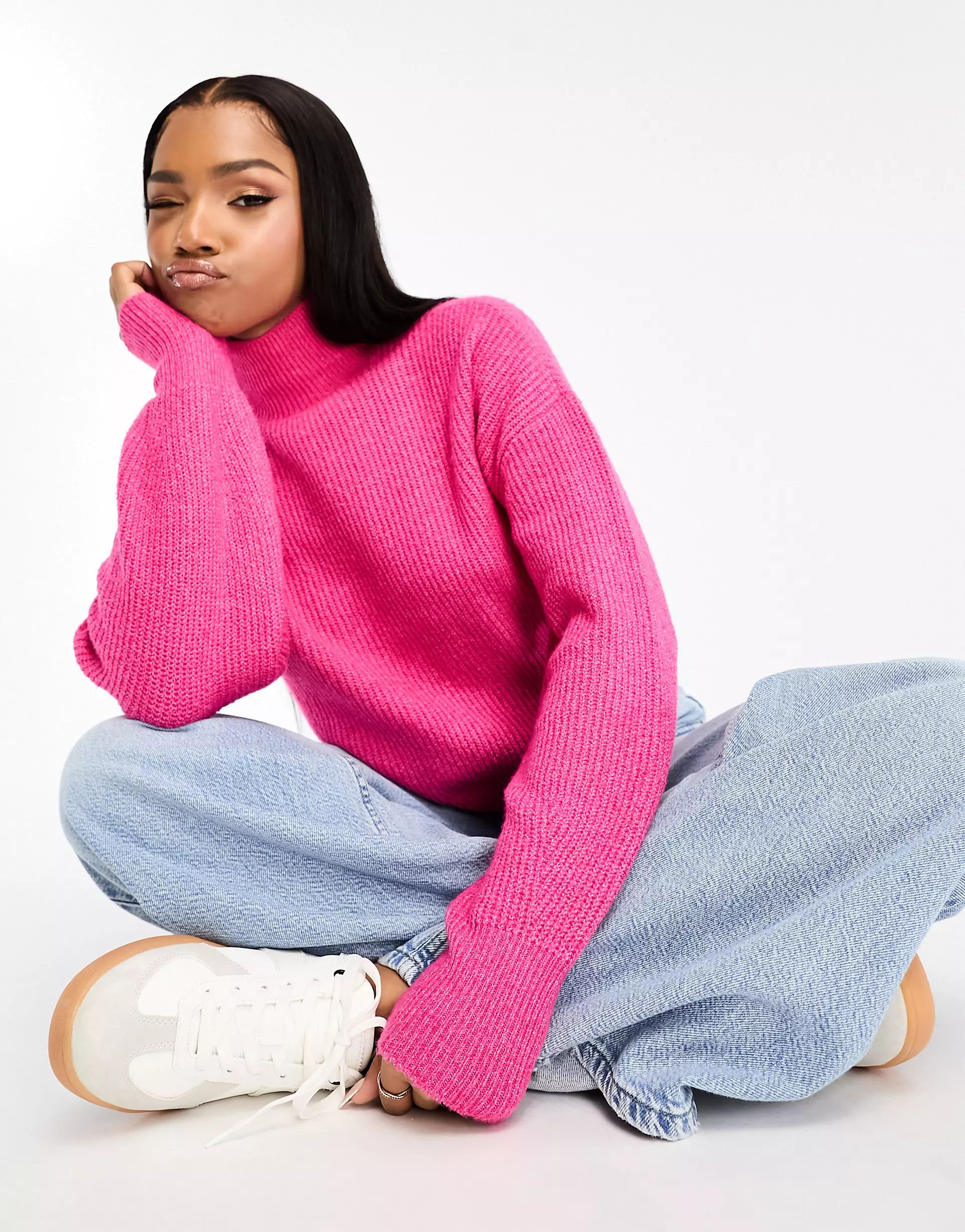 Vero Moda high neck knit sweater in pink  | ASOS | ASOS (Global)