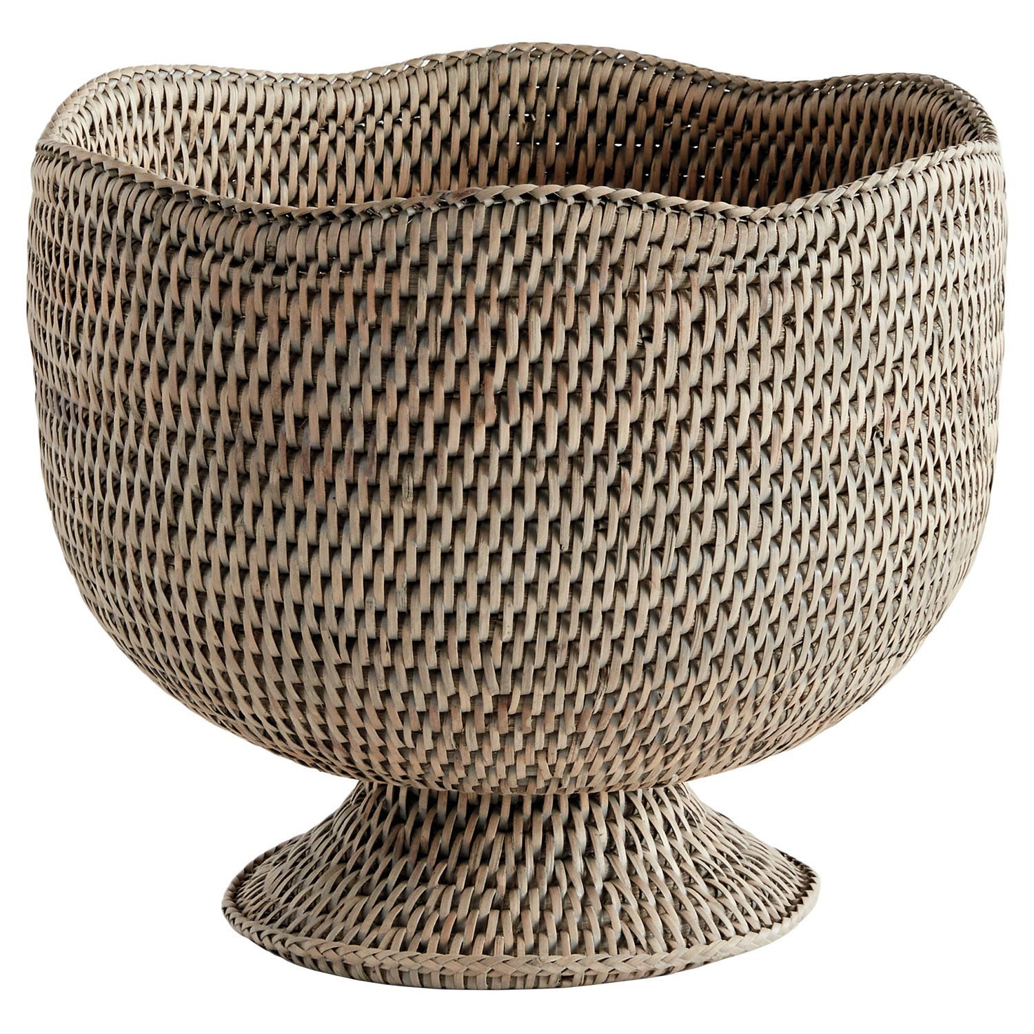 Hollis Updated Traditional Greywash Rattan Footed Scalloped Planter | Kathy Kuo Home