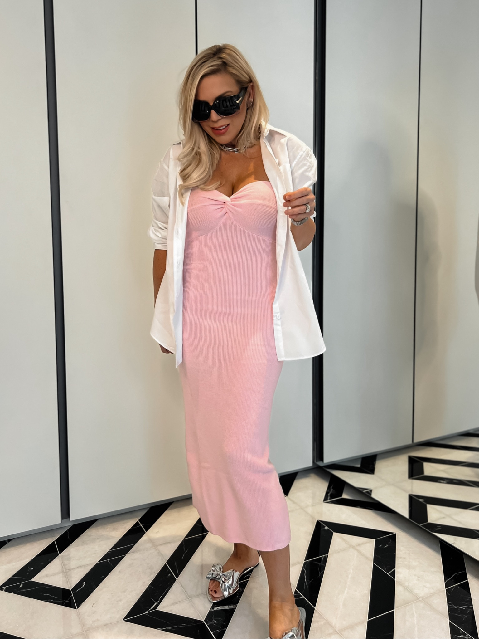 Spring | Summer Outfit
Pink Knitted Twist Knot Front Bandeau Strapless Midi Dress - LOVE THIS and it comes in so many colors! Wearing a S
Silver Metallic Flat Bow Sandals - Linking similar!
Black Pink Ombre Sunglasses
Coco & Eve Dark Tanning Foam! The absolute best! No spots or streaks!

#LTKfindsunder100 #LTKfindsunder50 #LTKover40