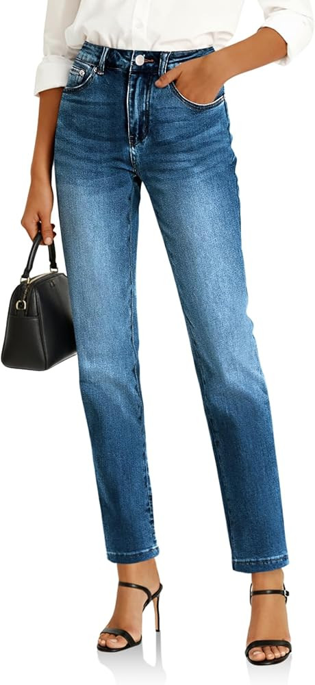 Cicy Bell Womens Straight Leg Jeans High Waisted Mid Rise Stretchy Denim Pants Tapered Petite Jea... | Amazon (US)