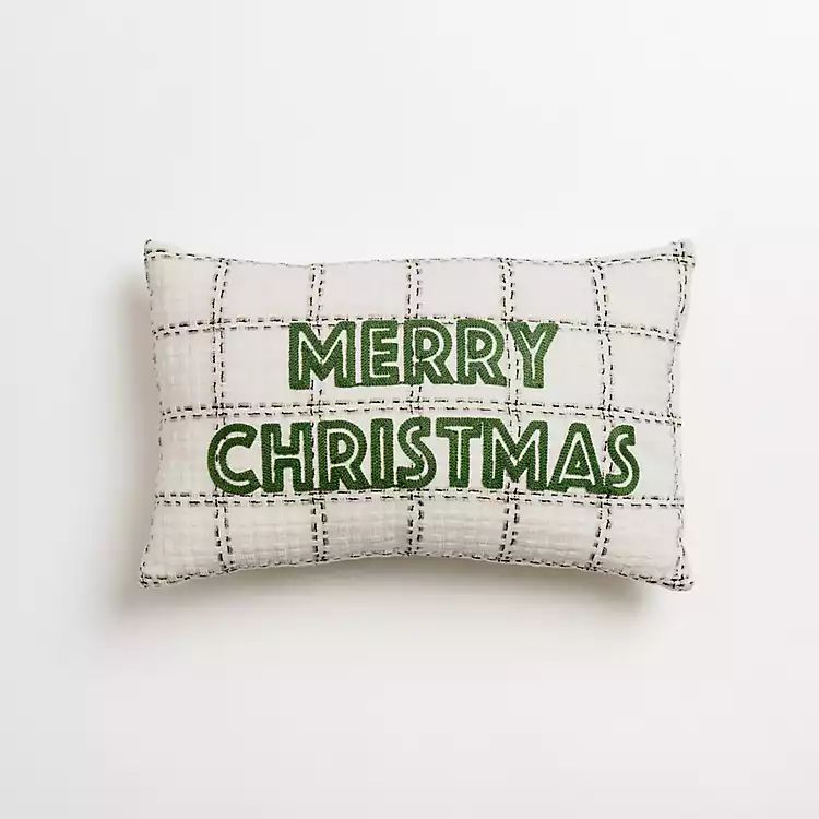 Mini Ivory Plaid Merry Christmas Lumbar Pillow | Kirkland's Home
