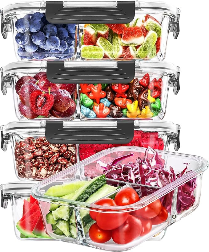 Skroam 5-Packs 36OZ Glass Airtight Food Storage Containers 3 Compartments, Meal Prep Container Se... | Amazon (CA)