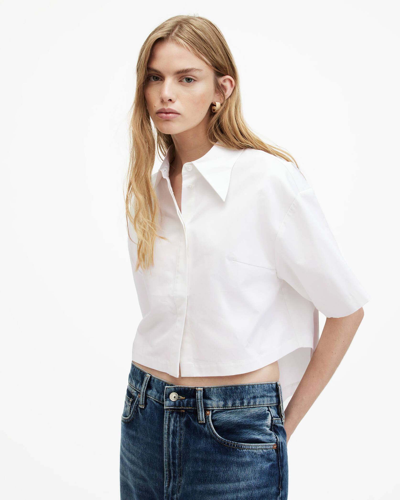 Joanna Relaxed Fit Cropped Shirt White | ALLSAINTS US | AllSaints US
