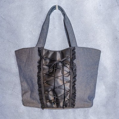 Vintage Y2K Victoria’s Secret Denim Corset Lace Ruffle Satin Lined Tote Bag | eBay CA