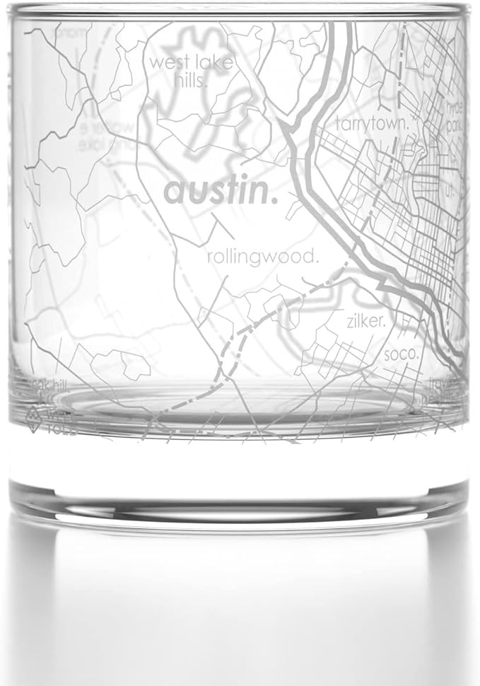 Well Told Engraved Austin Texas Map Rocks Glass, Old Fashioned Whiskey Glass (11 oz, Clear) Etche... | Amazon (US)
