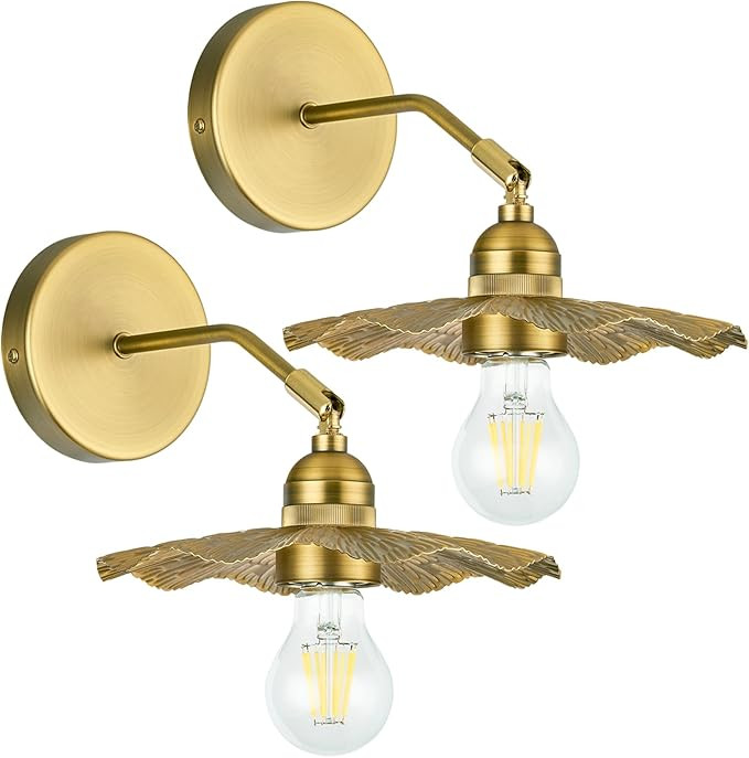Terleenart Metal Aged Brass Wall Sconce Set of 2 pcs with Unique Lotus Leaf Pattern,Home Decor Ar... | Amazon (CA)